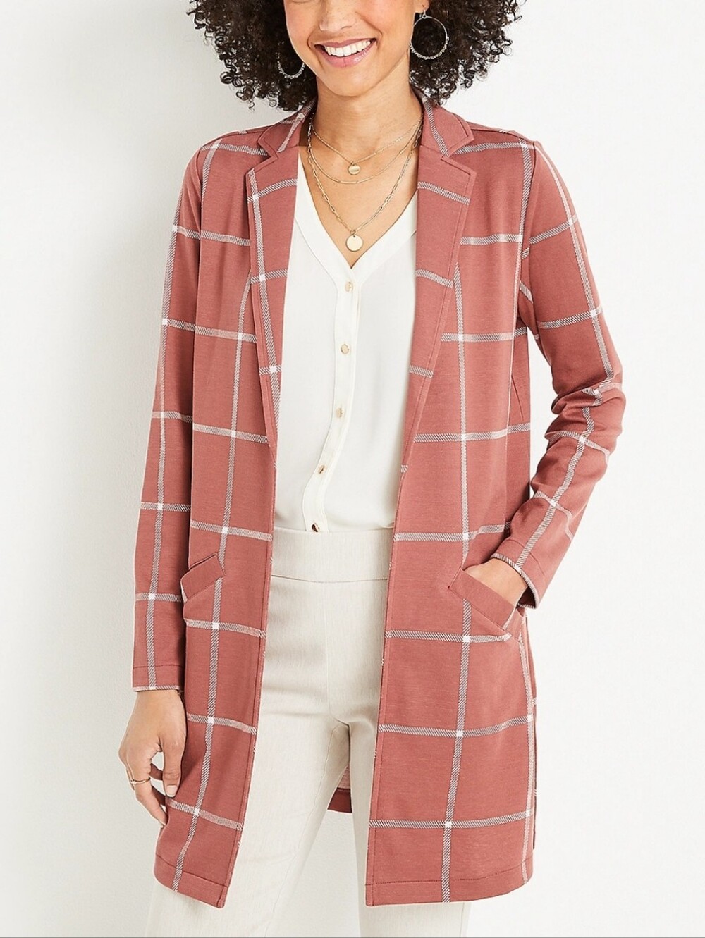 Maurices Windowpane Blazer Open Front Buisness Casual Academia